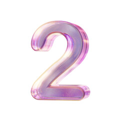 Purple pink iridescent glass font Number 2 TWO 3D