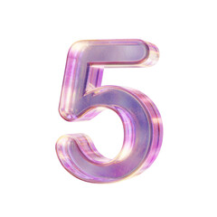 Purple pink iridescent glass font Number 5 FIVE 3D