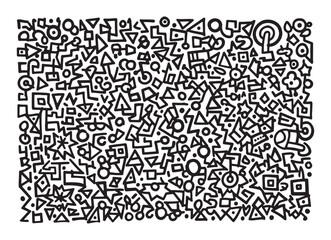 Fototapeta premium Abstract geometric doodle pattern with sharp black lines triangles and zig zag shapes on a plain white background