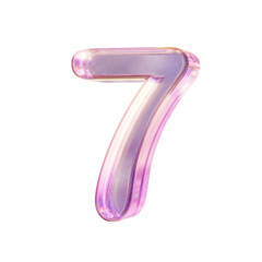Purple pink iridescent glass font Number 7 SEVEN 3D