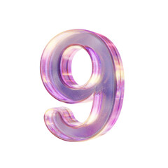 Purple pink iridescent glass font Number 9 NINE 3D