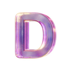 Purple pink iridescent glass font Letter D 3D