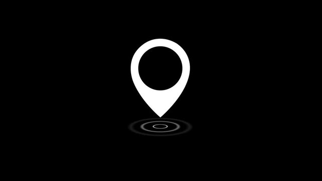 GPS location pointer animated. Pin location symbol.on a black background,with video animation.