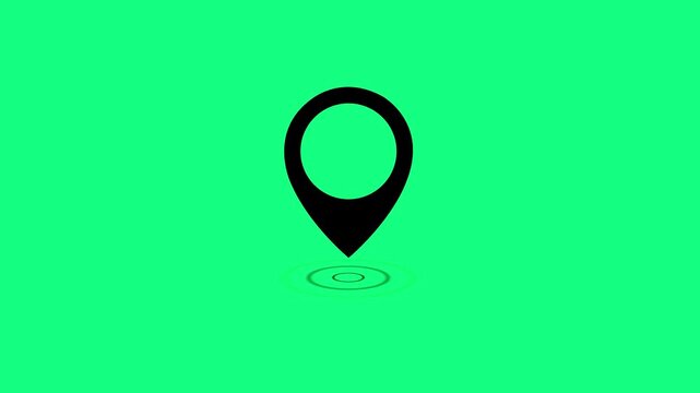 GPS location pointer animated. Pin location symbol.on a green background,with video animation.