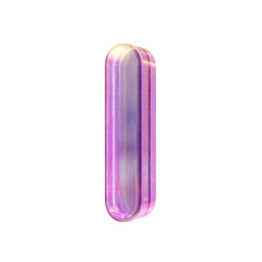Purple pink iridescent glass font Letter I 3D