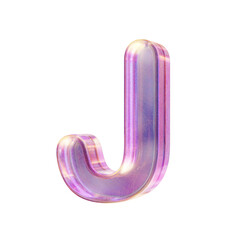 Purple pink iridescent glass font Letter J 3D
