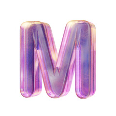 Purple pink iridescent glass font Letter M 3D