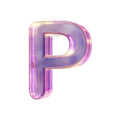 Purple pink iridescent glass font Letter P 3D