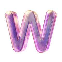 Purple pink iridescent glass font Letter W 3D