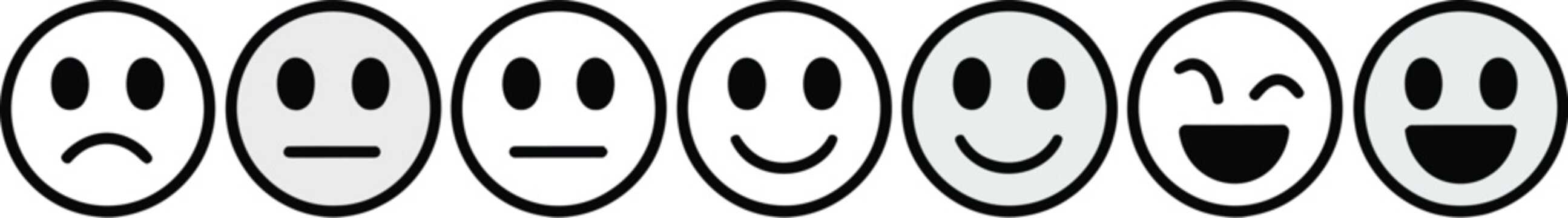 customer feedback emotional scale with colorful emoji faces from sad to happy