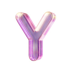 Purple pink iridescent glass font Letter Y 3D