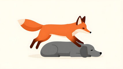 Obraz premium A quick brown fox jumps over a lazy dog in a minimalist flat vector illustration style isolated on a plain background.