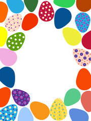 A framed poster with brightly colored Easter eggs. Banner, poster, or greeting card with the inscription.