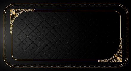 Fototapeta premium Elegant black quilted background frame with luxurious gold baroque corner accents