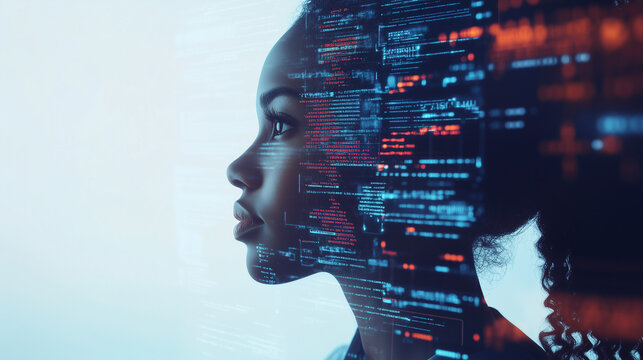 black woman working in cyber security technology using screens