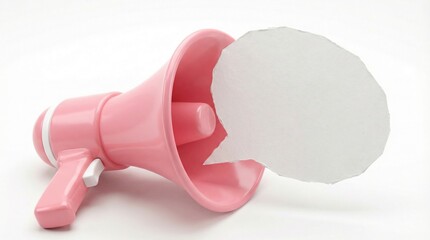 Pink megaphone with a blank speech bubble for communication