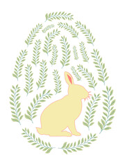 An Easter egg with a painted Easter bunny and floral designs. Kids egg games. He is risen, Happy Easter