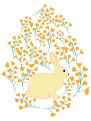 An Easter egg with a painted Easter bunny and floral designs. Kids egg games. He is risen, Happy Easter