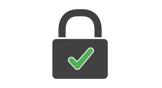 Secure Website HTTPS Icon, Padlock with Checkmark, Safe Connection, Flat Vector