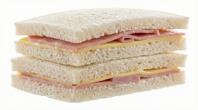 Sandwich de Miga stacked layers of ham and cheese on clean white background