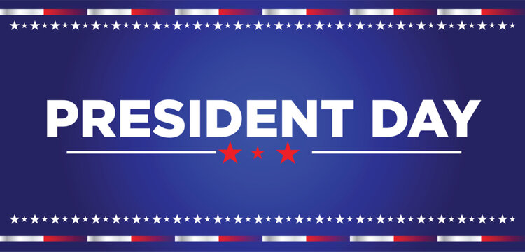 February 16 2026 is President's Day. America flag, star, White House and sparkle. Great for cards, banners, posters, social media and more. Dark blue background.