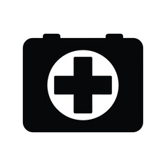 Obraz premium Solid Black First Aid Box Silhouette Icon Vector