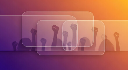 Raised fist behind glass frame protest empowerment unity rights freedom justice strength revolution community activism movement