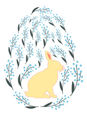 An Easter egg with a painted Easter bunny and floral designs. Kids egg games. He is risen, Happy Easter