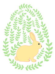 An Easter egg with a painted Easter bunny and floral designs. Kids egg games. He is risen, Happy Easter