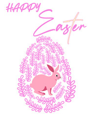 An Easter egg with a painted Easter bunny and floral designs. Kids egg games. He is risen, Happy Easter