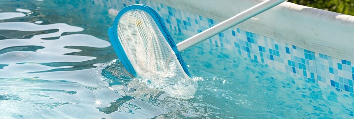 Grid for cleaning and care of the pool. The concept of cleanliness and hygiene of the pool