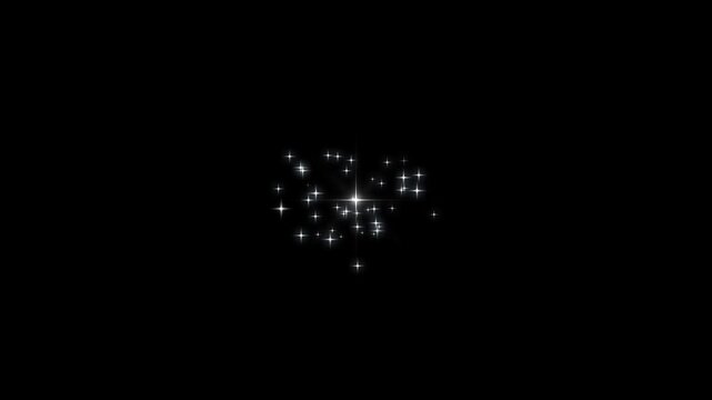 4k sparkle stars animation shining in night sky, cartoon twinkle effect, blinking white doodles, glowing star, 2d star sparkle vector on black screen, magic flash or glitter motion explosion effect.