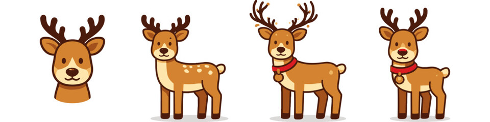 Obraz premium Cute cartoon reindeer collection with festive holiday decorations and variations