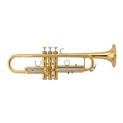 Obraz premium Golden brass trumpet, a classic musical wind instrument, isolated on a transparent background.