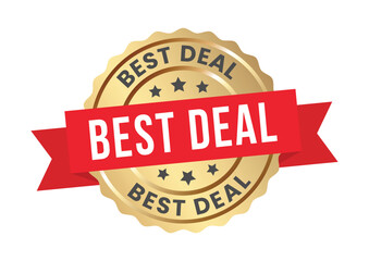 Obraz premium best deal golden badge, best deal sign, logo, icon, sticker, label, emblem, stamp, symbol, red, line, flat vector, isolated illustration
