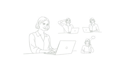 Businesswoman Working on Laptop with Coworkers in Office