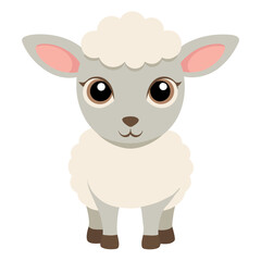 Fototapeta premium Cartoon lamb character with big eyes standing in full body pose, front view. Сute baby sheep illustration on white background. Isolated сolorful vector illustration