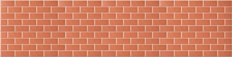 Obraz premium Terracotta orange horizontal subway tile wall texture with brick bond pattern and glossy finish
