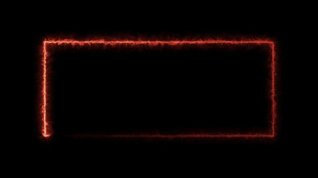 Abstract neon square frame Glowing orange neon rectangle border frame animated on black background. Neon rectangular frame loop able