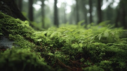 Obraz premium Lush Green Moss and Ferns in Forest