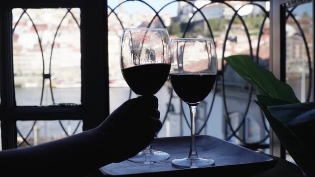 port wine testing, glasses with drink