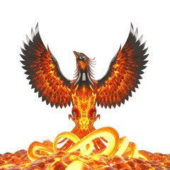 Naklejka premium Phoenix rising from flames, fiery bird