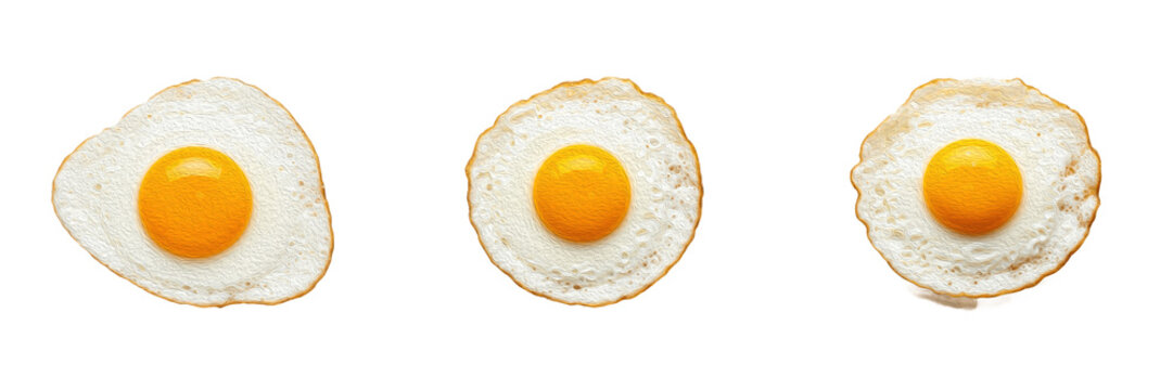 Set of Fried Eggs, Sunny Side Up Breakfast Eggs and Fried Poultry Product Collection Isolated on Transparent Background, PNG Cutouts