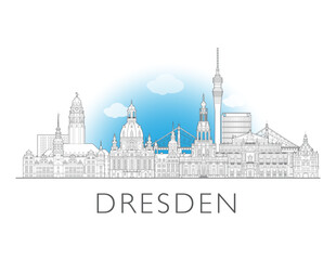 Obraz premium Dresden Germany skyline urban cityscape illustration drawing with landmarks