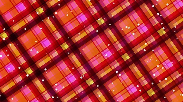 Abstract Red and Orange Plaid Pattern with Glittering White Particles Loop.