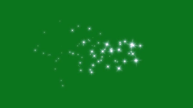 Luxury white glitter sparkles line trail with magic twinkle stars, fairy pixie dust path, glowing particle shimmer curve, elegant christmas style star, sparkling background overlay on green screen 4k