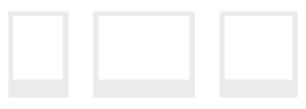 Set of 3 blank photo frames in white color, instant camera style, vector illustration