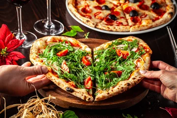 Fototapete Rund Zu Essen Valentine Heart Shaped Pizza For Romantic Dinner  © zukamilov