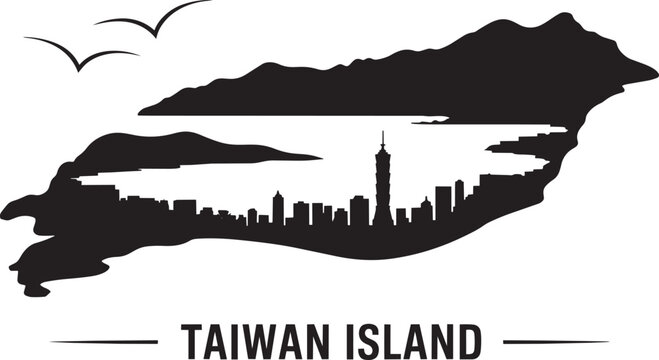Taiwan island silhouette featuring cityscape taipei 101 and mountains