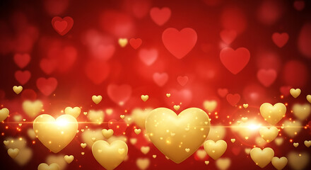 Fototapeta premium Sparkling Red and Gold Heart Bokeh Background